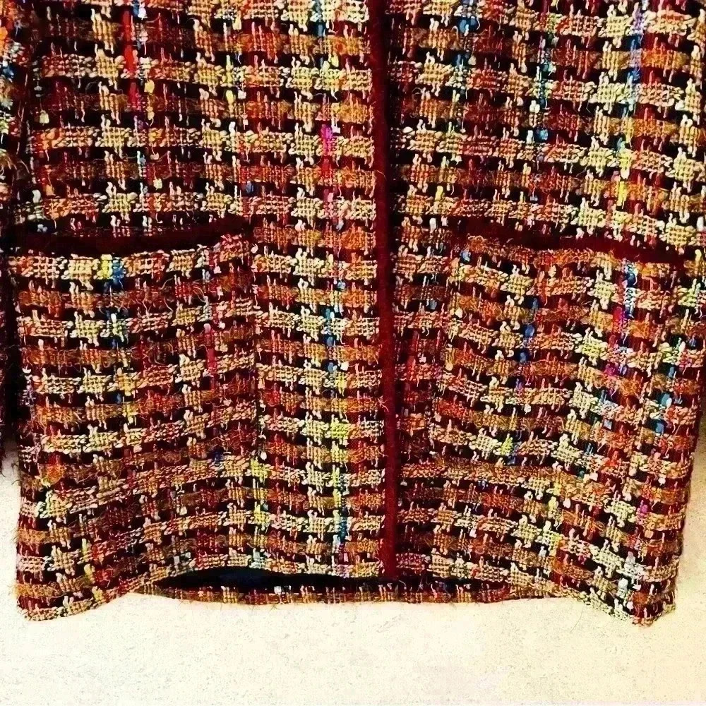 ANTHROPOLOGIE L NWT  MULTICOLORED FRINGE ARTSY LINED BOHO EARTHY‎ AUTUMM JACKET - Picture 8 of 11